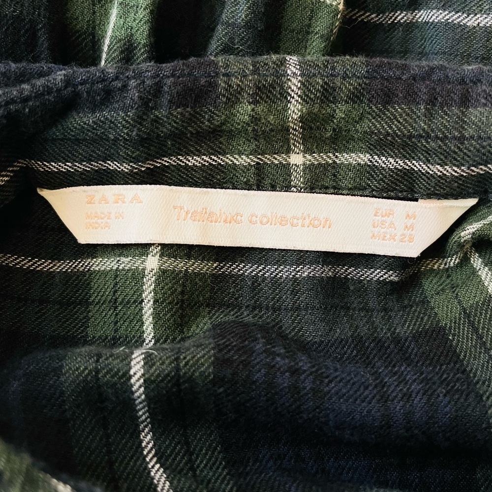 Zara Trafaluc Plaid and Floral Embroidered Flannel Mini Dress Green Blue Medium - Picture 5 of 7